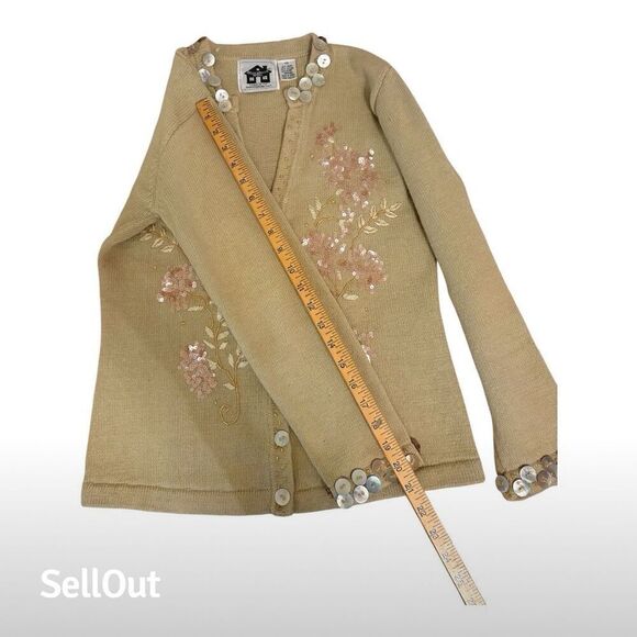 Storybook Knits Women's XS Beige Floral Embroidered Cardigan Sweater - Picture 6 of 7